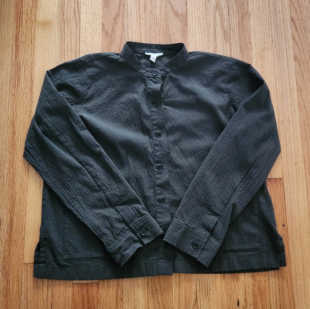 Eileen Fisher Organic Cotton Pucker Mandarin Collar Jacket in Seaweed XS/P - Picture 8 of 11